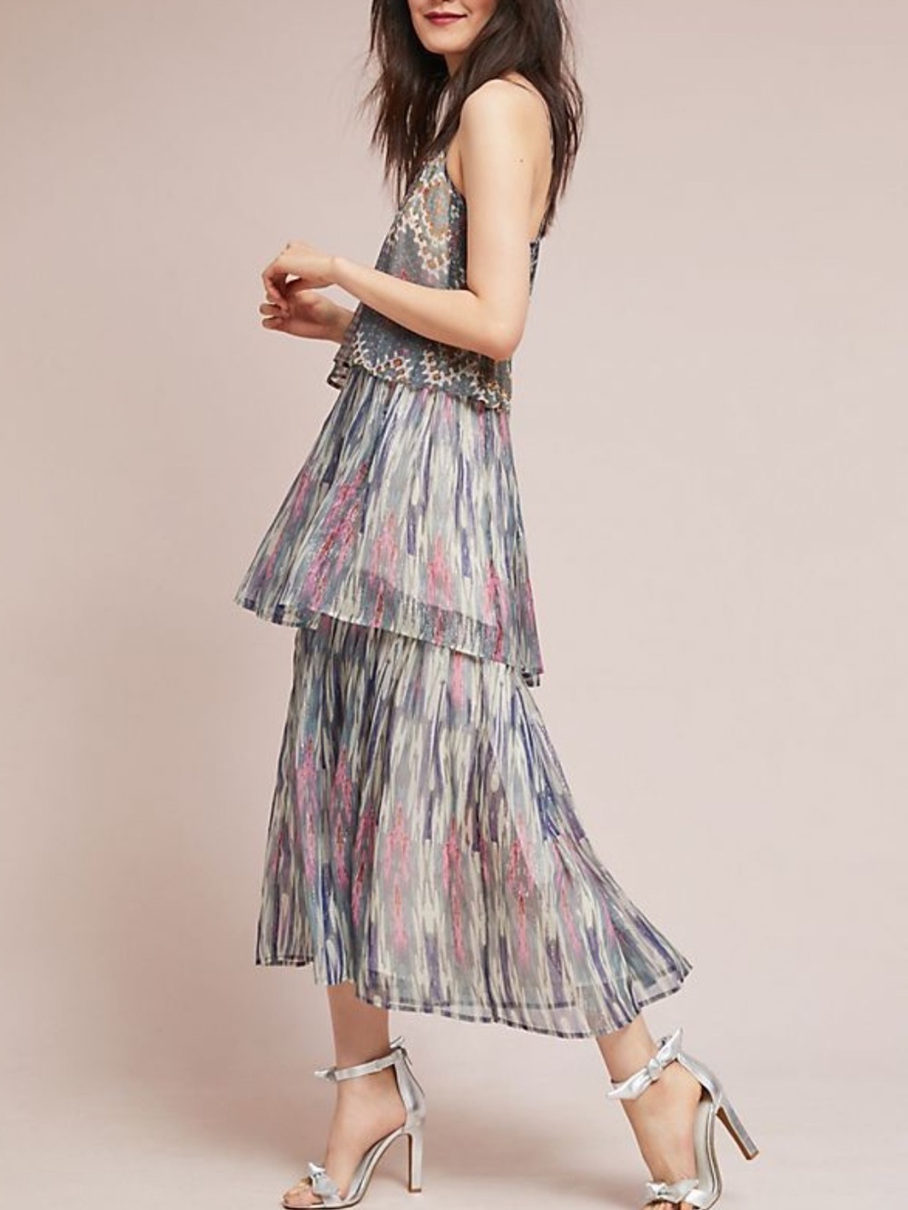 Anthropologie Multicolor Ikat Tiered Maxi Dress women’s 10